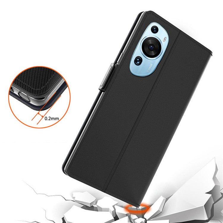 For Huawei P60 Art Makeup Mirror Leather Cell Phone Case Card Holder Cell Phone Stand Cover - Black