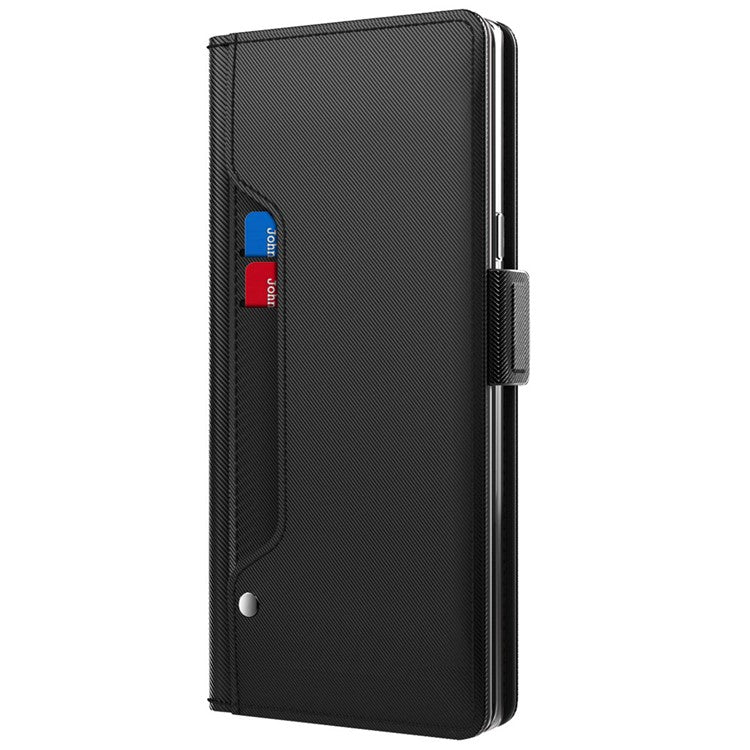 For Huawei P60 Art Makeup Mirror Leather Cell Phone Case Card Holder Cell Phone Stand Cover - Black