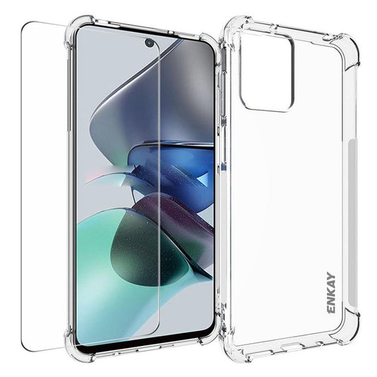 ENKAY HAT PRINCE For Motorola Moto G23 4G Anti-drop TPU Case Clear Phone Cover with High Aluminium-silicon Glass Screen Film