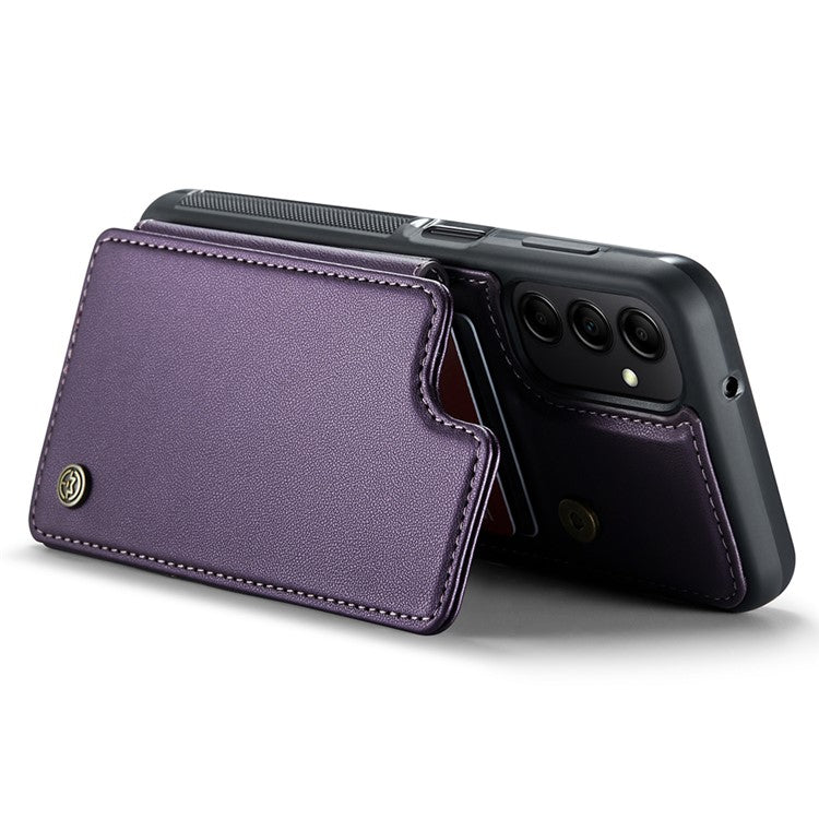 CASEME C22 Series For Samsung Galaxy A14 5G / 4G RFID Blocking Card Holder Kickstand Case Leather Coated TPU Cover - Purple