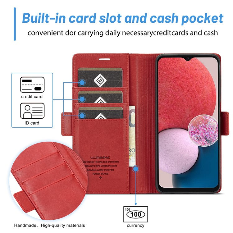 LC.IMEEKE Phone Case for Samsung Galaxy A13 4G / 5G / A04 4G / A04s 4G , PU Leather Stand Wallet  Cover - Red