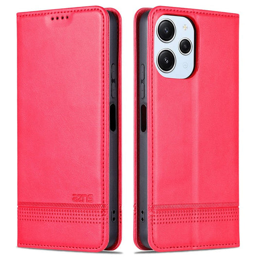 AZNS For Xiaomi Redmi 12 4G Supporting Stand Phone Cover  PU Leather Flip Wallet Case Magnetic Phone Shell - Red