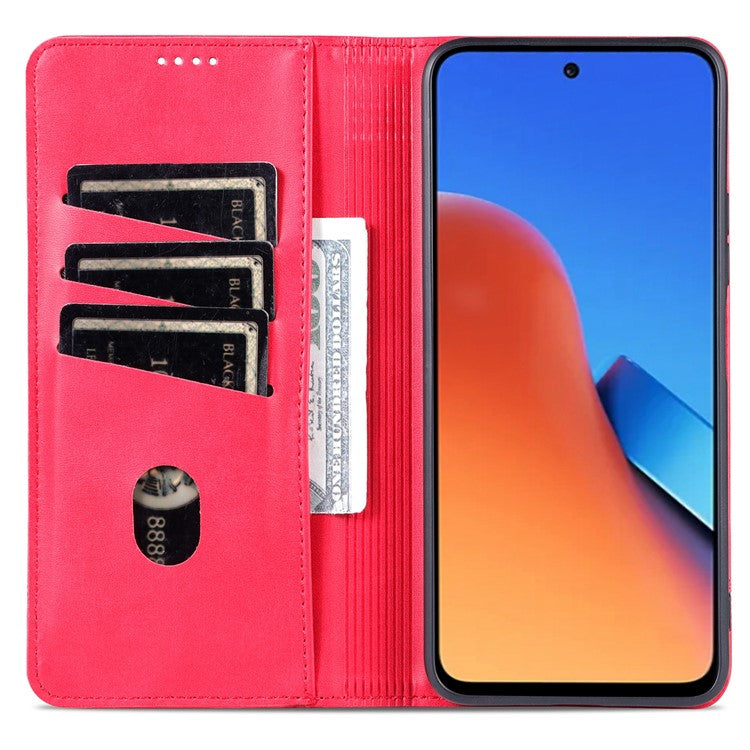 AZNS For Xiaomi Redmi 12 4G Supporting Stand Phone Cover  PU Leather Flip Wallet Case Magnetic Phone Shell - Red