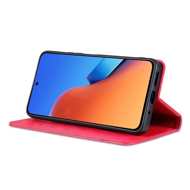 AZNS For Xiaomi Redmi 12 4G Supporting Stand Phone Cover  PU Leather Flip Wallet Case Magnetic Phone Shell - Red