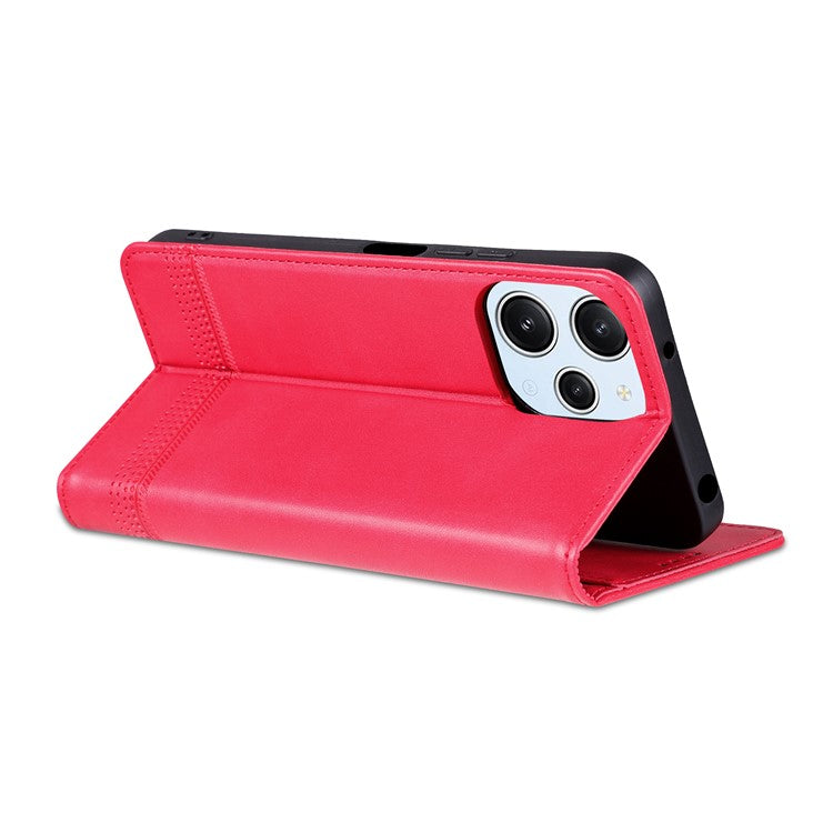 AZNS For Xiaomi Redmi 12 4G Supporting Stand Phone Cover  PU Leather Flip Wallet Case Magnetic Phone Shell - Red