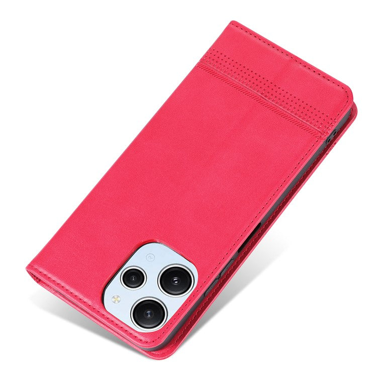 AZNS For Xiaomi Redmi 12 4G Supporting Stand Phone Cover  PU Leather Flip Wallet Case Magnetic Phone Shell - Red