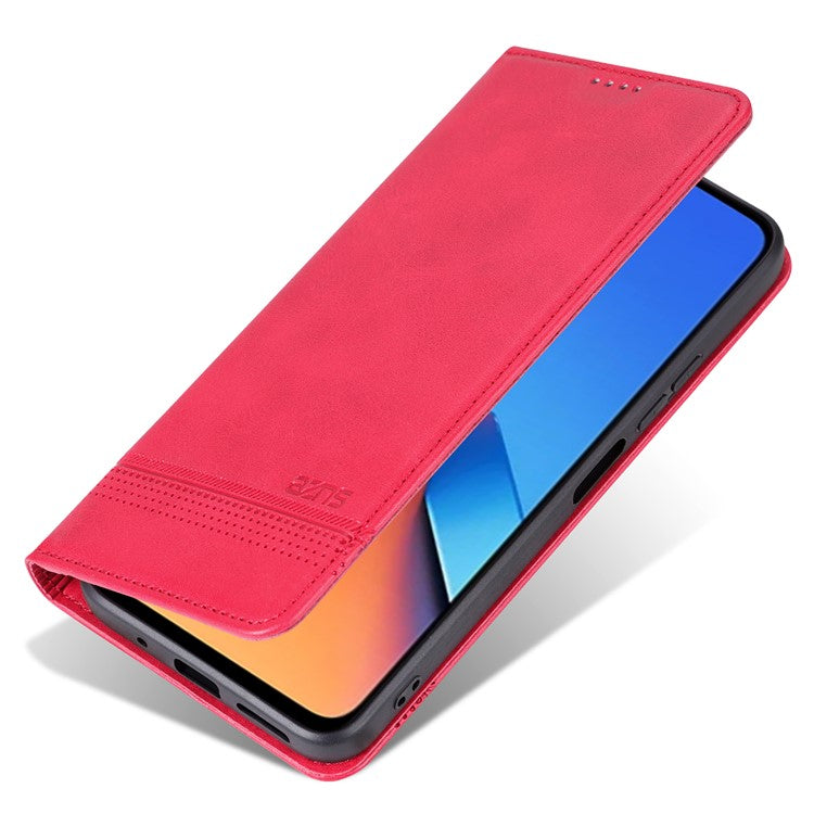 AZNS For Xiaomi Redmi 12 4G Supporting Stand Phone Cover  PU Leather Flip Wallet Case Magnetic Phone Shell - Red