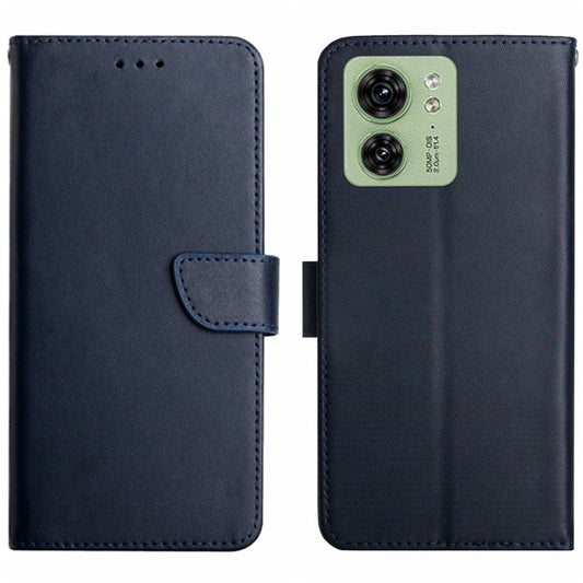 HT02 For Motorola Edge 40 5G Wallet Phone Case Genuine Cow Leather Stand Phone Cover - Blue