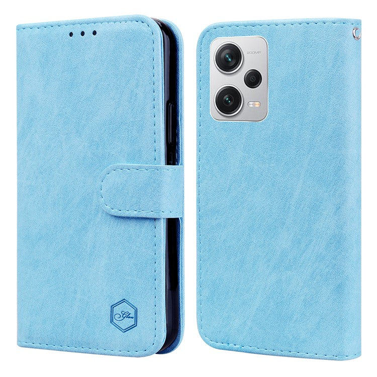 For Xiaomi Redmi Note 12 Pro+ 5G PU Leather Wallet Case Solid Color Cell Phone Stand Cover - Baby Blue