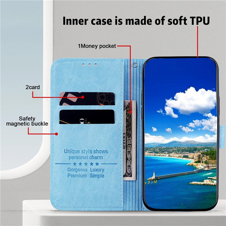 For Xiaomi Redmi Note 12 Pro+ 5G PU Leather Wallet Case Solid Color Cell Phone Stand Cover - Baby Blue