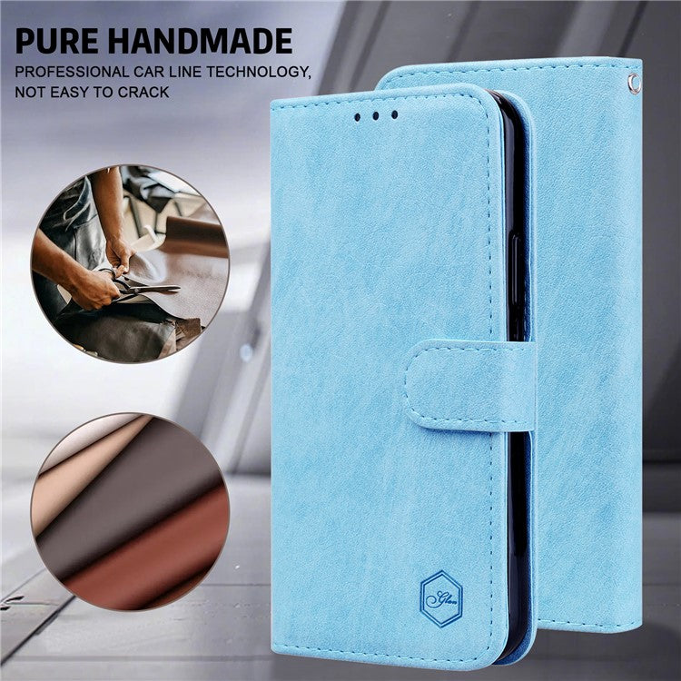 For Xiaomi Redmi Note 12 Pro+ 5G PU Leather Wallet Case Solid Color Cell Phone Stand Cover - Baby Blue