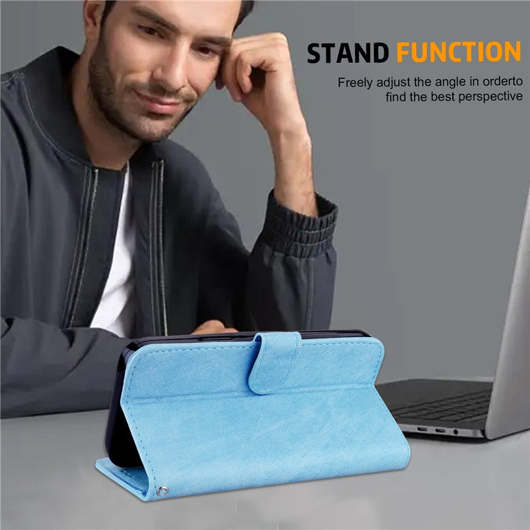For Xiaomi Redmi Note 12 Pro+ 5G PU Leather Wallet Case Solid Color Cell Phone Stand Cover - Baby Blue