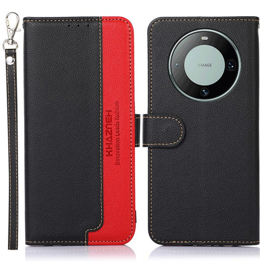 KHAZNEH RFID Blocking Wallet Case for Huawei Mate 60 Pro Litchi Texture PU Leather Phone Cover - Black