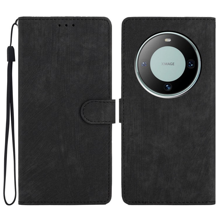 For Huawei Mate 60 Pro Case Skin-touch Leather Cover Solid Color Phone Shell - Black