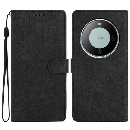 For Huawei Mate 60 Pro Case Skin-touch Leather Cover Solid Color Phone Shell - Black