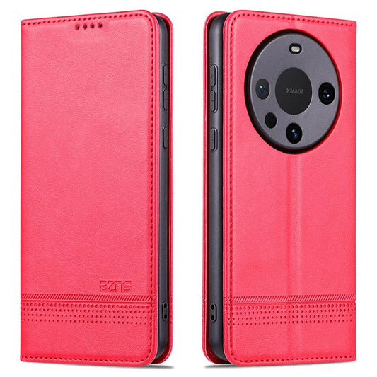 AZNS For Huawei Mate 60 Pro Case Magnetic Clousre Wallet Leather Cover - Red