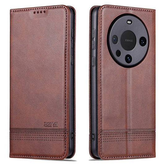 AZNS For Huawei Mate 60 Pro Case Magnetic Clousre Wallet Leather Cover - Coffee