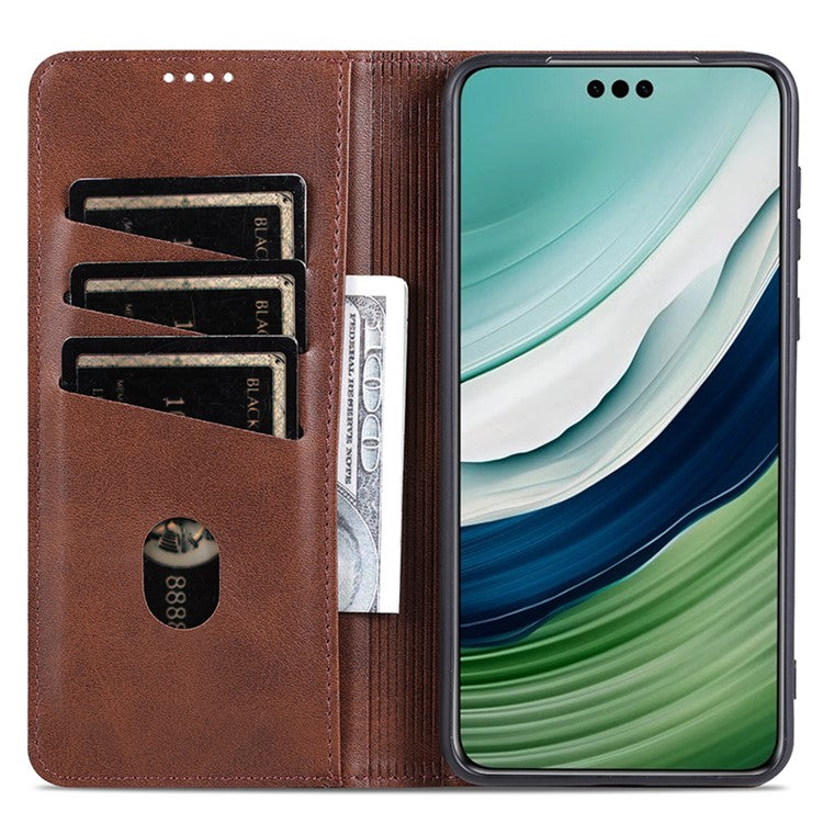 AZNS For Huawei Mate 60 Pro Case Magnetic Clousre Wallet Leather Cover - Coffee