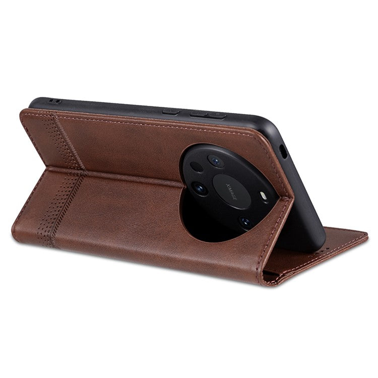 AZNS For Huawei Mate 60 Pro Case Magnetic Clousre Wallet Leather Cover - Coffee