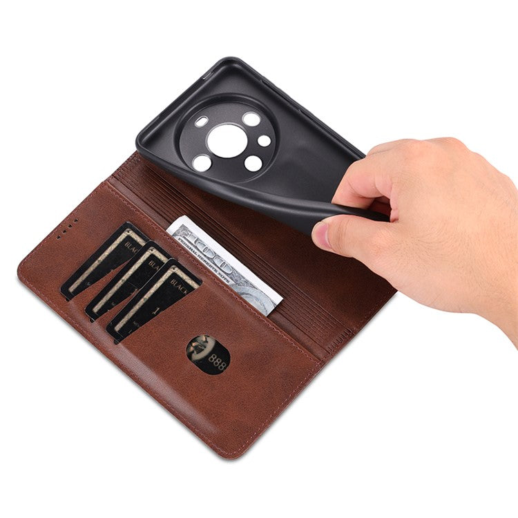 AZNS For Huawei Mate 60 Pro Case Magnetic Clousre Wallet Leather Cover - Coffee