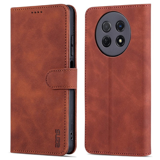 AZNS For Huawei nova Y91 4G / Enjoy 60X Leather Case Anti-Fall Phone Shell Flip Stand Wallet Cover - Brown