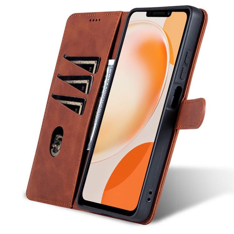 AZNS For Huawei nova Y91 4G / Enjoy 60X Leather Case Anti-Fall Phone Shell Flip Stand Wallet Cover - Brown