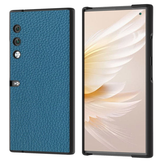 For Honor V Purse Case Litchi TextureGenuine Cow Leather Coated PC Litchi Texture Protective Shell Cover - Blue