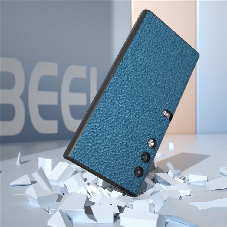 For Honor V Purse Case Litchi TextureGenuine Cow Leather Coated PC Litchi Texture Protective Shell Cover - Blue