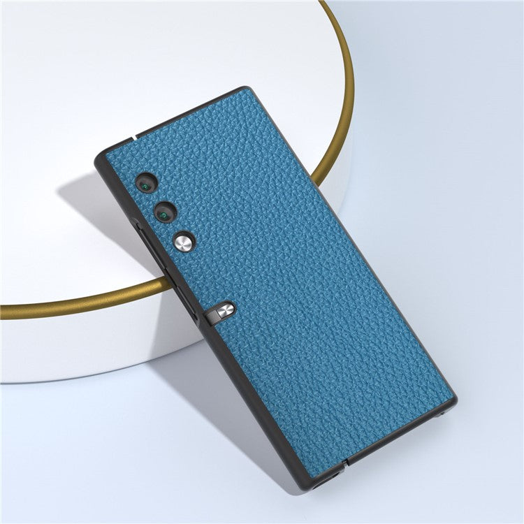 For Honor V Purse Case Litchi TextureGenuine Cow Leather Coated PC Litchi Texture Protective Shell Cover - Blue