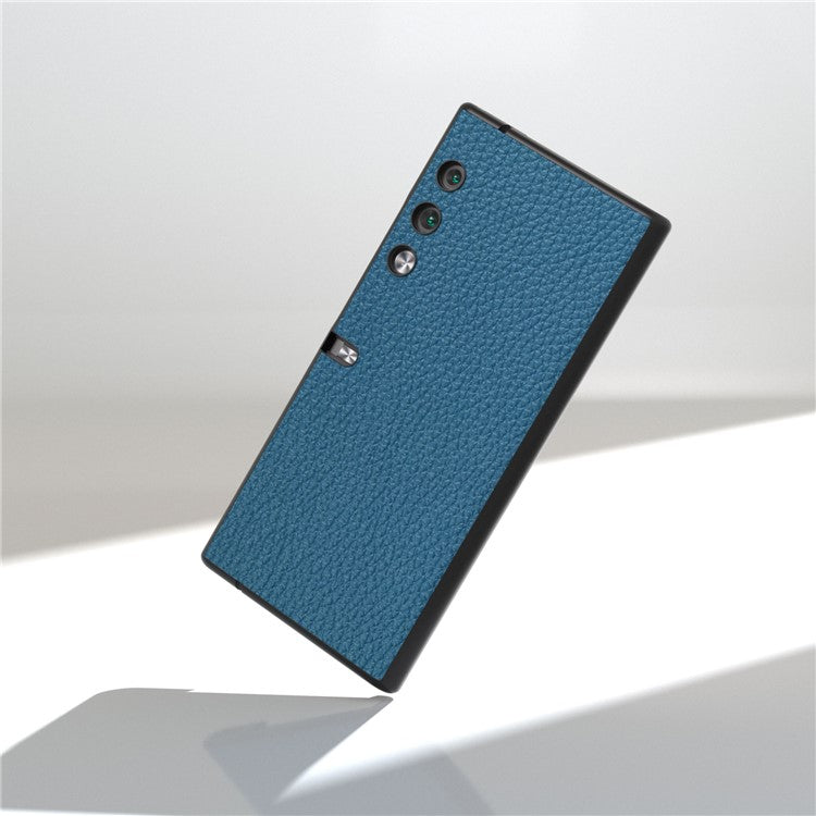 For Honor V Purse Case Litchi TextureGenuine Cow Leather Coated PC Litchi Texture Protective Shell Cover - Blue