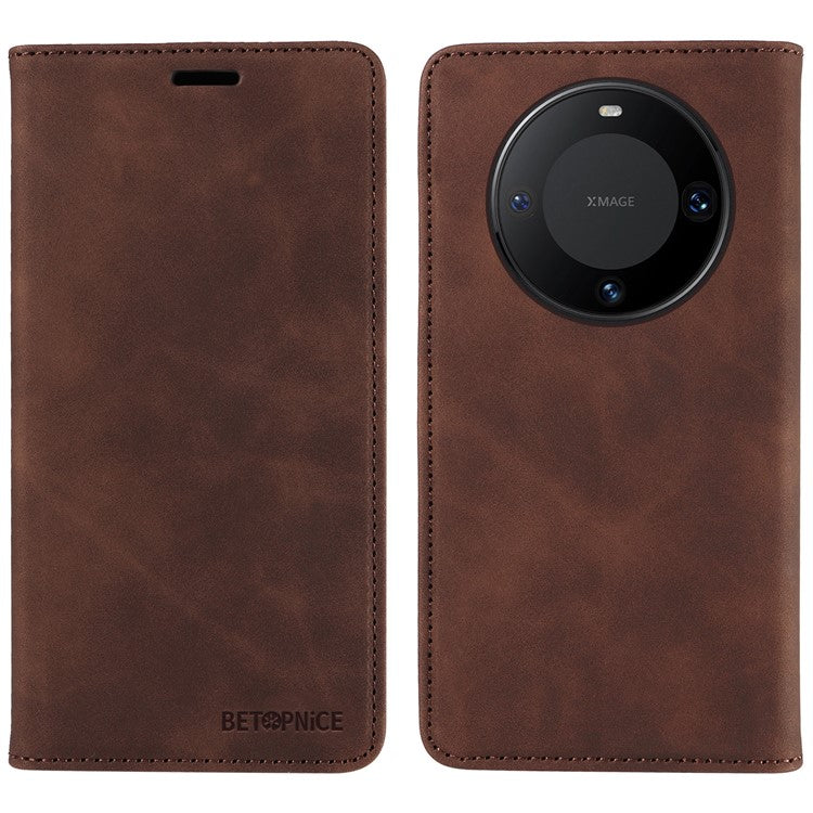 BETOPNICE 003 For Huawei Mate 60 Cover Leather Stand RFID Blocking Wallet Phone Case - Brown