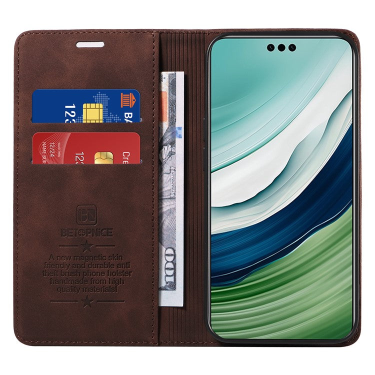 BETOPNICE 003 For Huawei Mate 60 Cover Leather Stand RFID Blocking Wallet Phone Case - Brown