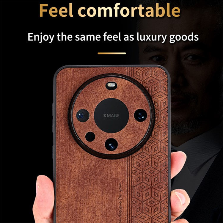 AZNS For Huawei Mate 60 Case Anti-Scratch Phone Shell Imprinted PU Leather+TPU Phone Back Cover - Black