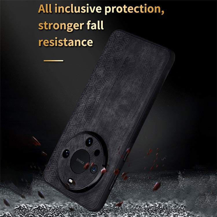 AZNS For Huawei Mate 60 Case Anti-Scratch Phone Shell Imprinted PU Leather+TPU Phone Back Cover - Black