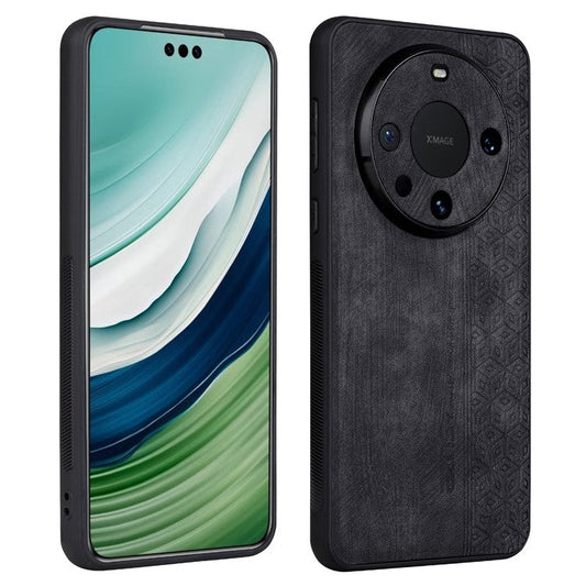 AZNS For Huawei Mate 60 Pro Case Slim-Fit Imprinted Pattern PU Leather+TPU Phone Shell - Black