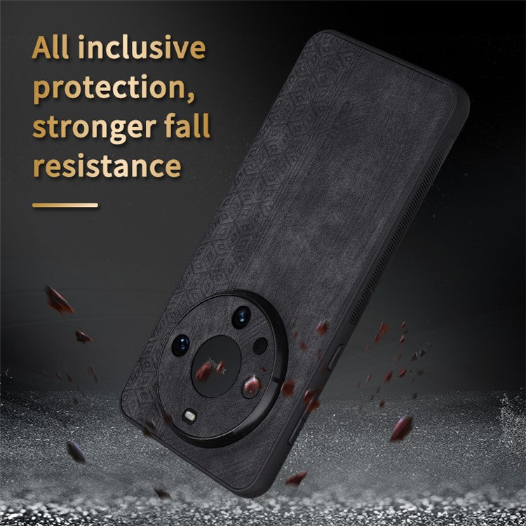AZNS For Huawei Mate 60 Pro Case Slim-Fit Imprinted Pattern PU Leather+TPU Phone Shell - Black