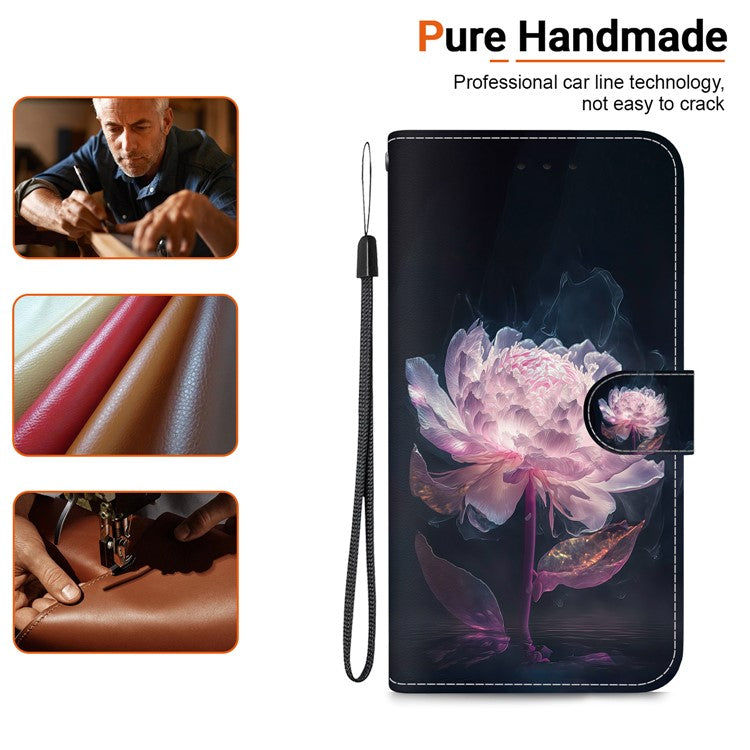 For Huawei nova Y61 4G Case Wallet Function Pattern Printing Phone Cover - Purple Peony
