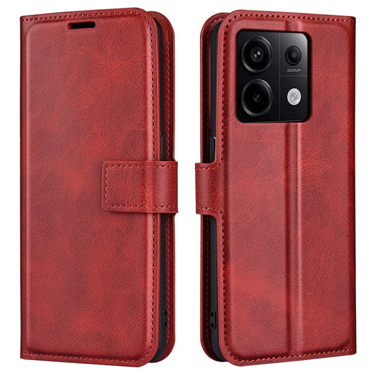 For Xiaomi Redmi Note 13 Pro 5G / Poco X6 5G Case Calf Texture PU Leather Phone Stand Cover - Red