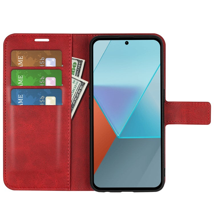 For Xiaomi Redmi Note 13 Pro 5G / Poco X6 5G Case Calf Texture PU Leather Phone Stand Cover - Red