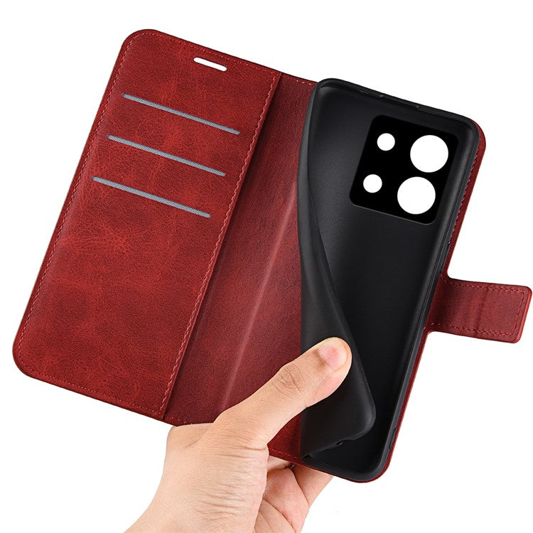 For Xiaomi Redmi Note 13 Pro 5G / Poco X6 5G Case Calf Texture PU Leather Phone Stand Cover - Red