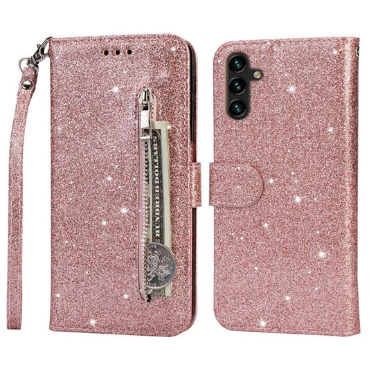 For Samsung Galaxy A05s 4G Case Zipper Pocket Leather Cover with Wallet - Rose Gold