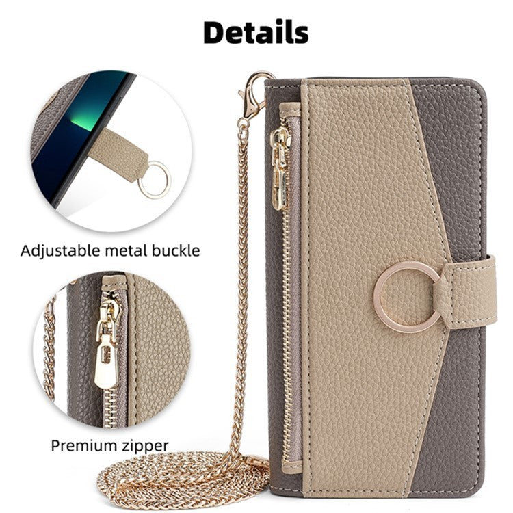 For Motorola Edge 40 Neo 5G Case PU Leather Makeup Mirror Cover with Crossbody Strap - Grey