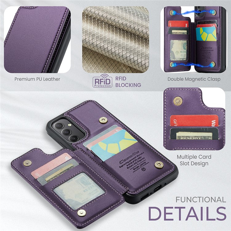 CASEME C22 Series For Samsung Galaxy A34 5G Case Glossy RFID Blocking Leather Phone Cover - Purple