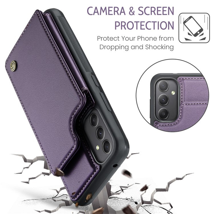 CASEME C22 Series For Samsung Galaxy A34 5G Case Glossy RFID Blocking Leather Phone Cover - Purple