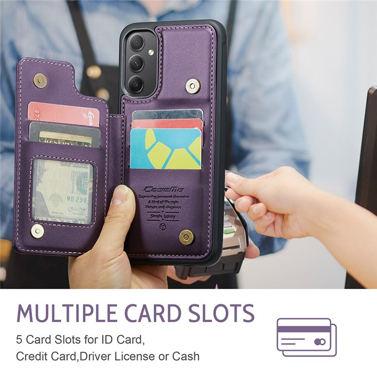 CASEME C22 Series For Samsung Galaxy A34 5G Case Glossy RFID Blocking Leather Phone Cover - Purple