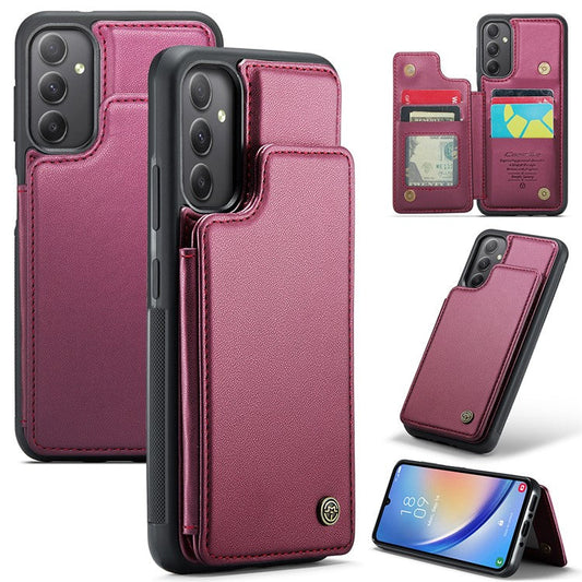 CASEME C22 Series For Samsung Galaxy A34 5G Case Glossy RFID Blocking Leather Phone Cover - Red