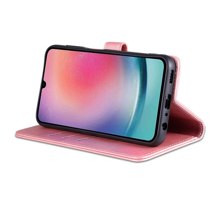 AZNS For Samsung Galaxy A15 4G Cell Phone Case Anti-Scratch PU Leather Wallet Phone Cover - Rose Gold