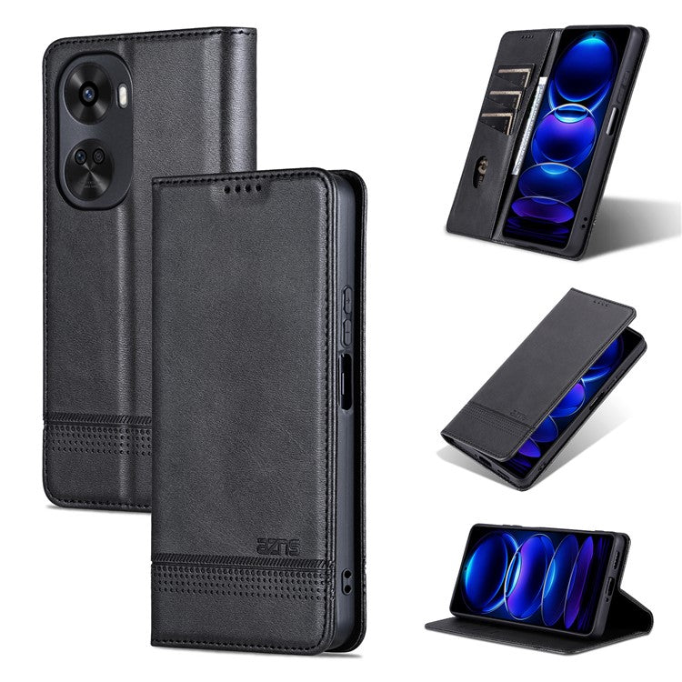 AZNS For Huawei nova 11 SE / nova 12 SE 4G Case Cowhide Texture Leather Wallet Phone Cover - Black