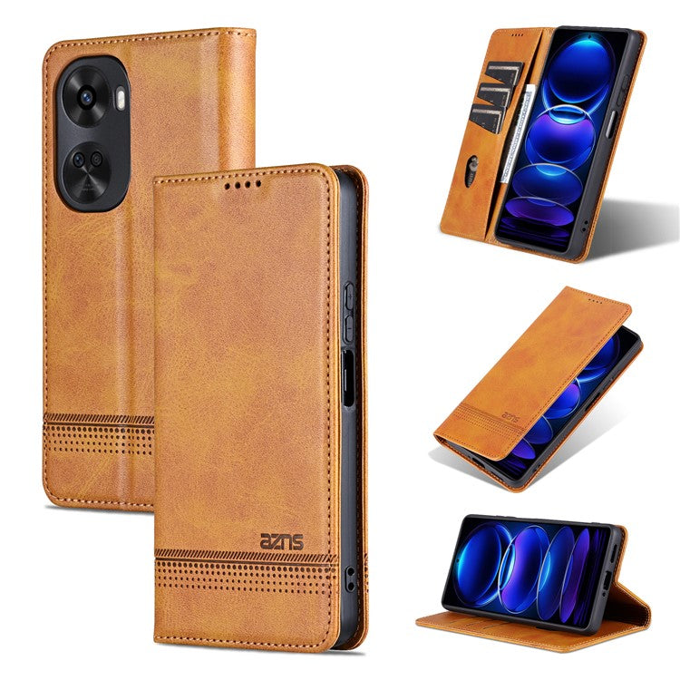 AZNS For Huawei nova 11 SE / nova 12 SE 4G Case Cowhide Texture Leather Wallet Phone Cover - Brown