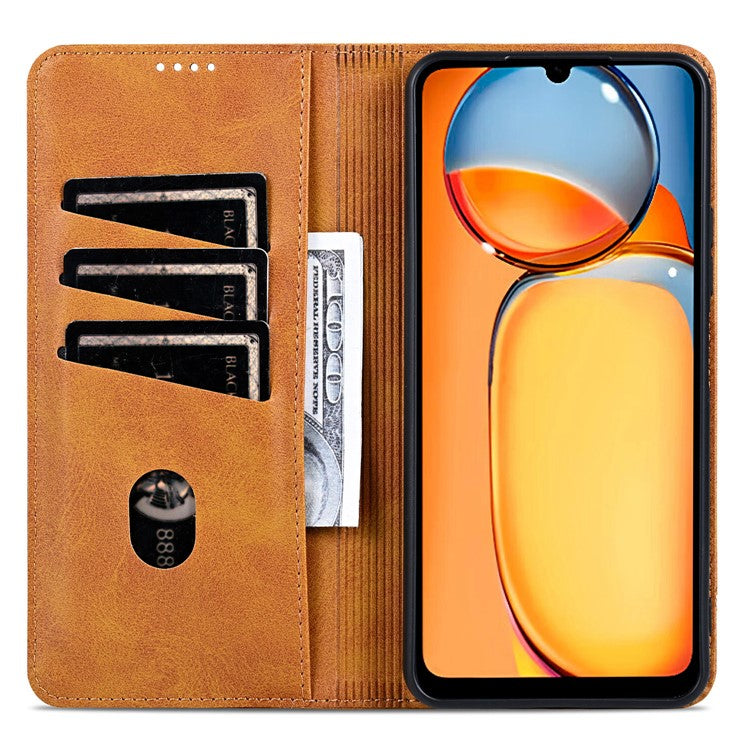 AZNS For Xiaomi 13C 4G / 13C 5G / Poco C65 4G / Poco M6 5G / 13R 5G Leather Case Wallet Magnetic Phone Cover - Brown